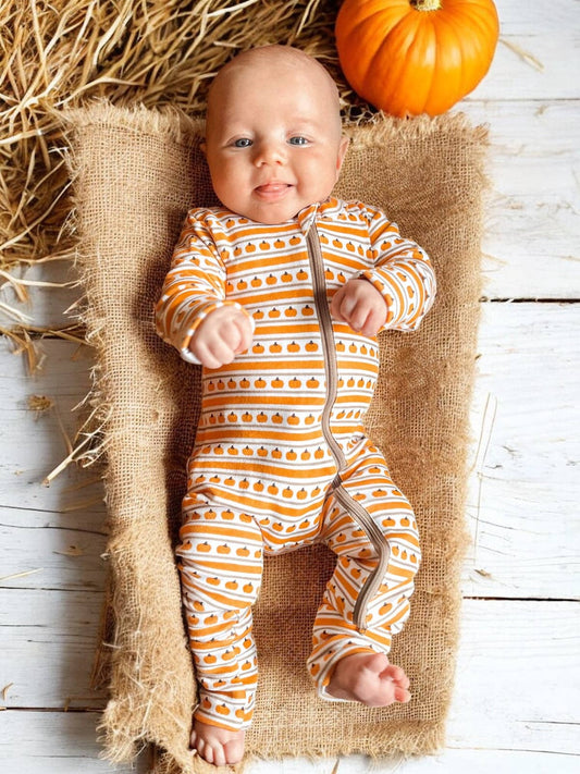 Pumpkin Stripe / Organic 2-Way Zip Romper