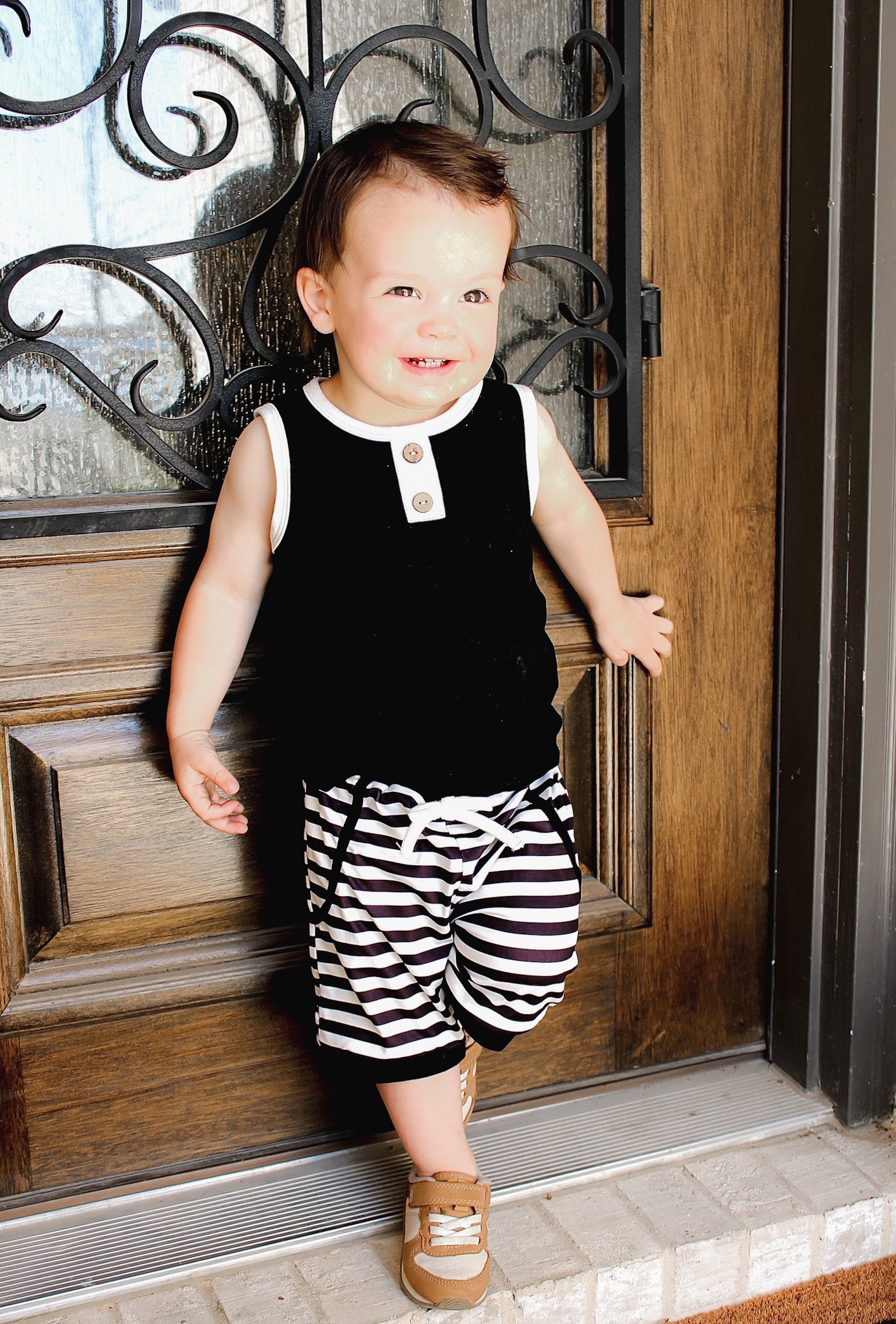 Black Tank & Stripe Shorts Set (FINAL SALE)