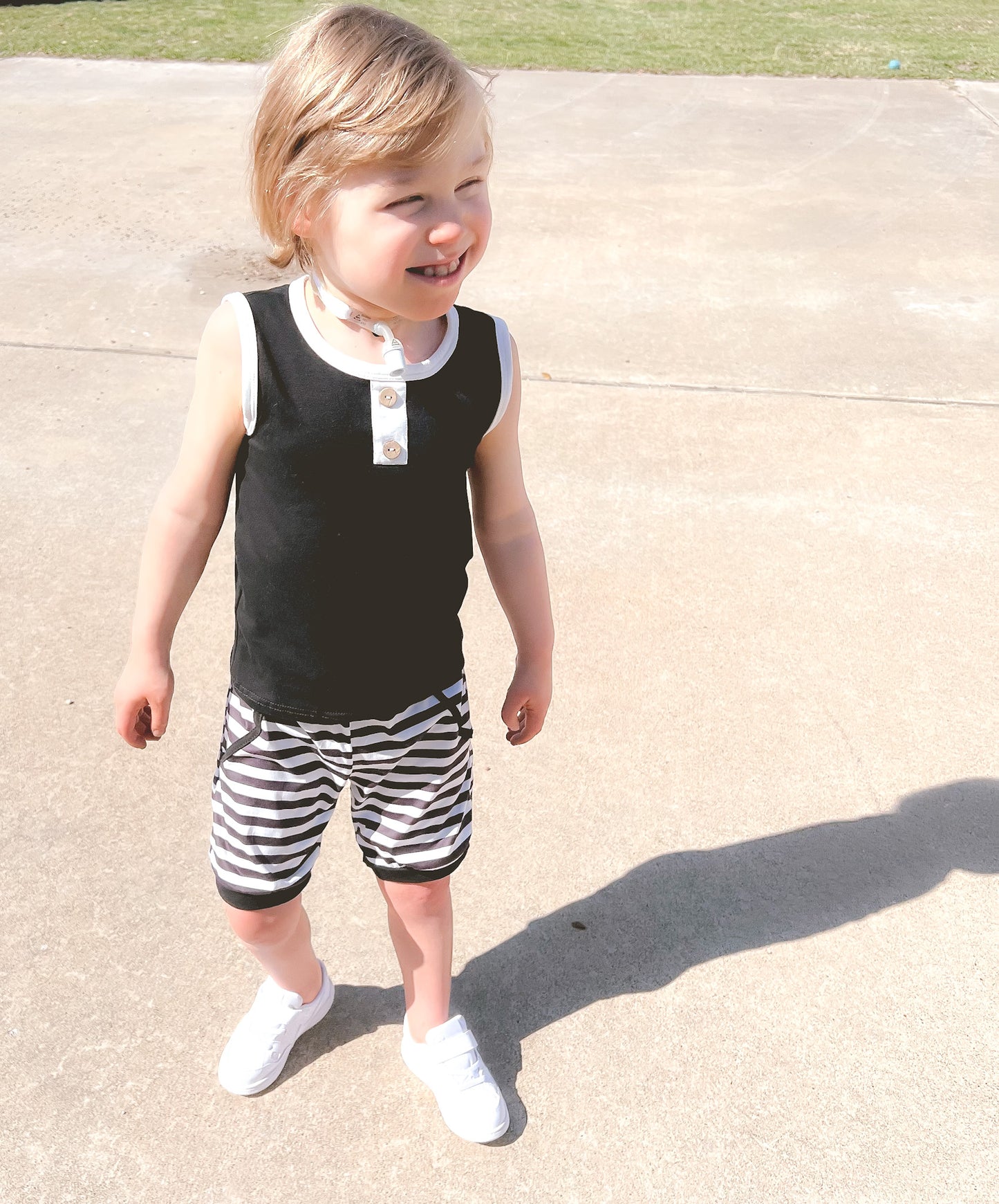 Black Tank & Stripe Shorts Set (FINAL SALE)