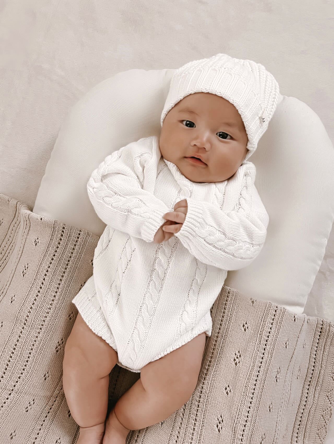 Cable Knit White Knit Baby Outfit Baby Romper White Knitted Baby