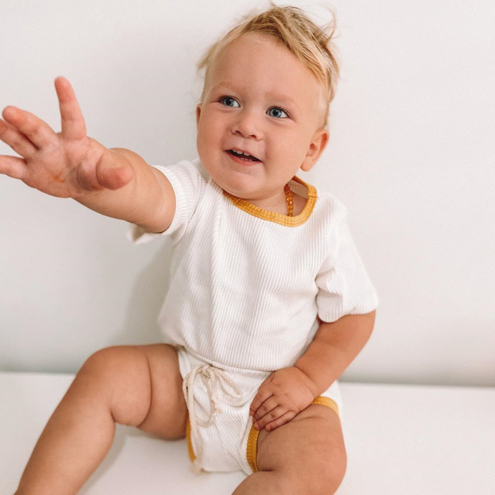 White & Mustard Top & Bloomer Set