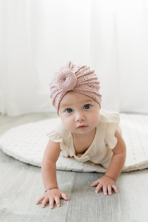 Dusty Rose Eyelet Bun Turban