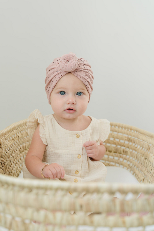 Dusty Rose Eyelet Bun Turban