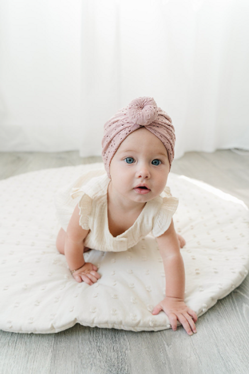 Dusty Rose Eyelet Bun Turban